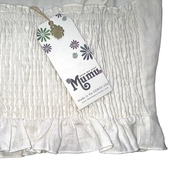 NWT Show Me Your MuMu Delia Flounce Trim Crop Top in White Linen Size Large - Picture 4 of 6